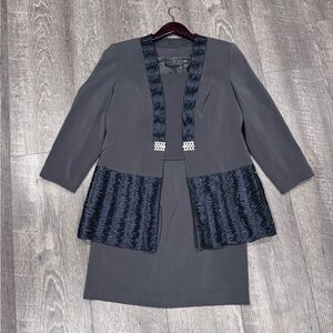 Louise Ricci Size 12 Elegant Black Women's Jacket and Skirt Suite with Accents